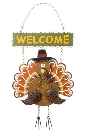 Glitzhome Iron Wooden Turkey Welcome Wall Decor in Orange at Nordstrom, Size Medium