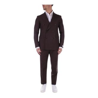 Tagliatore Double Breasted Suits, male, Brown, Size: L Double Breasted Suit Set