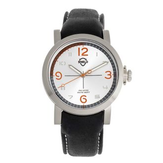 Shield Berge Quartz Silver Dial Black Leather Mens Watch SLDSH101-1