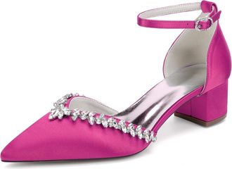 Generic Womens Wedding Party Shoes Bridal Low Heel Formal Prom Pumps Wedding Bridal Shoes 4.5Cm,Fuchsia,10 UK