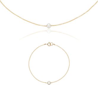 Lily & Roo Gold Single Pearl Choker and Bracelet Gift Set