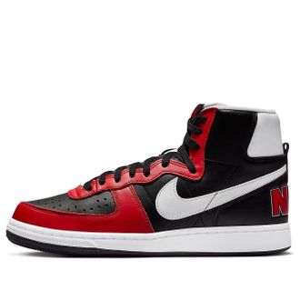 Red and black nike shoes high tops deals