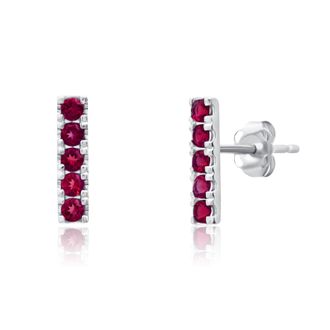 MAX + STONE 14k White Gold Small 2mm Gemstone Bar Stud Earrings with Push Backs