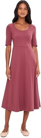 Pact Fit Flare Scoop Midi Dress Womens Dress Plum Wine : LG, Cotton/Elastane