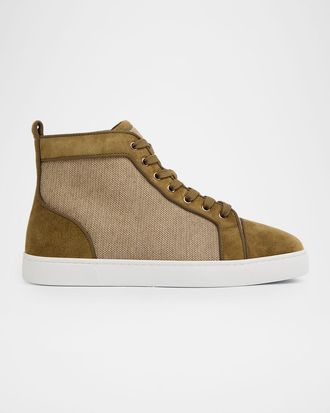Christian Louboutin Mens Louis Textile and Suede Red-Sole High-Top Sneakers
