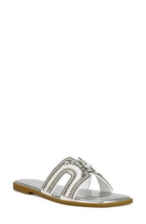 Azalea Wang Madiha Embellished Slide Sandal in Silver at Nordstrom Rack, Size 6.5