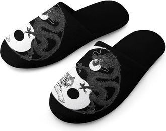 Generic Yingyang Dragons Tiger Mens Slippers Warm Non-Slip Houes Shose Spa Slipper for Home Bedroom
