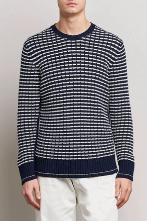 Orlebar Brown Lorca Organic Cotton Side Stripe Sweater In Night Iris/sea Mist