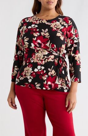 Kasper Side Tie Top in Black Multi at Nordstrom, Size 2 X