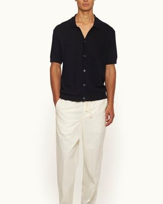 Orlebar Brown Tiernan Classic Fit Capri Collar Mercerised Cotton Shirt in Night Iris at Nordstrom, Size Xxx-Large
