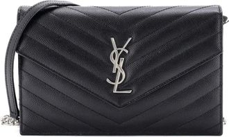 Saint Laurent Borsa a tracolla Classic Monogram piccola in pelle matelass&eacute; con motivo chevron - Nero