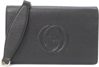 Gucci Black Leather Chain/Shoulder Wallet (Pre-Owned)