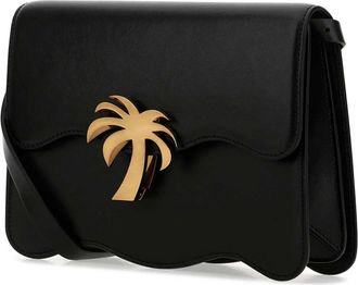 Palm Angels Womens Logo-Embellished Leather Crossbody Bag Black Calf