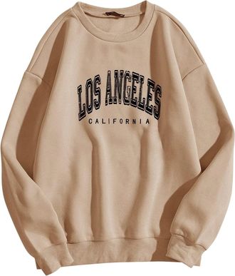 Generic Casual Los Angeles Sweatshirt Printed Crewneck Cotton Long Sleeve Tops Ladies Sweatshirt Club Basic Tee Shirt Casual Jumper Tops fit Teenage Girl Coff