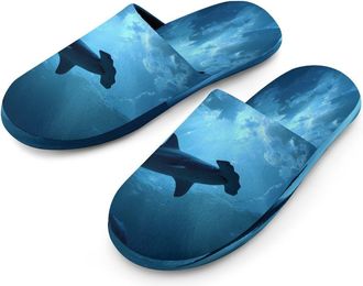 Generic Shark in Deep Ocean Mens Cozy Memory Foam Slippers Warm Cotton House Shoes Comfy Slipper for Indoor Outdoor