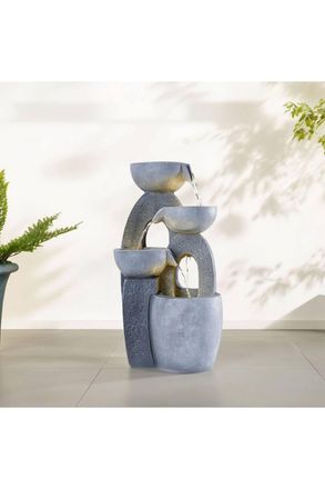 H&O Direct Solar-Powered 4-Tier Water Fountain Outdoor Garden Decor in Grey