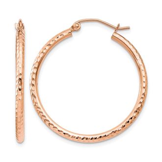 Diamond2Deal 14k Gold Diamond-cut 2x30mm Round Tube Hoop Earrings