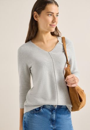 Cecil Strickpullover CECIL, Damen, Gr. XXL (46), milky grau melange, Strick, Obermaterial: 60% Baumwolle, 40% Viskose, unifarben, l&auml;ssig geschnitten h&uuml;ftbed