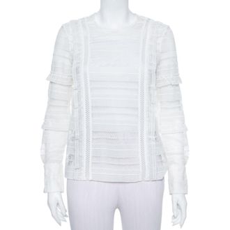 Self Portrait Self Portrait White Paneled Lace Sheer Long Sleeve Top