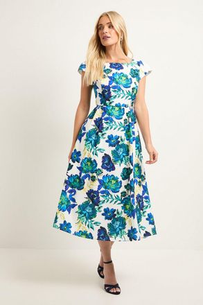 Wallis Womens Petite Floral Ottoman Fit & Flare Midaxi Dress - White - Size 20 UK