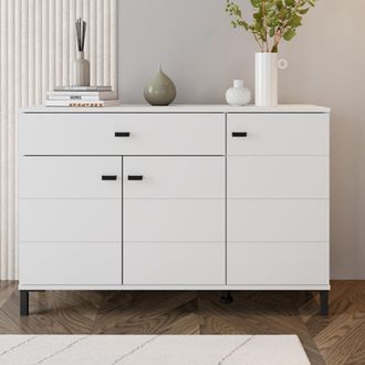 Dmora Credenza Djanet, Aparador 2 Estantes, Un Caj&oacute;n, 3 Puertas, 116x35x78h Cm Blanco