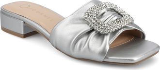 Journee Collection Flavia Rhinestone Buckle Slide Sandal in Silver at Nordstrom Rack, Size 6.5
