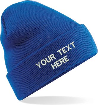 Generic Personalised Embroidered Your Text Beanie, Knitted Cap Your Name Hat Unisex Gift (Bright Royal)