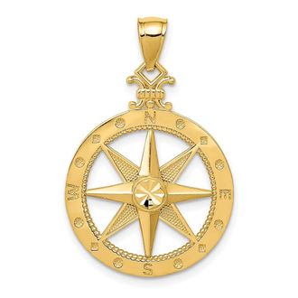 Diamond2Deal 14k Yellow Gold Diamond-cut Polished Compass Pendant
