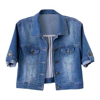 Generic Short Sleeve Denim Jacket for Women Summer Cropped Jackets for Women Casual Short Sleeve Button Up Front Jean Jackets
