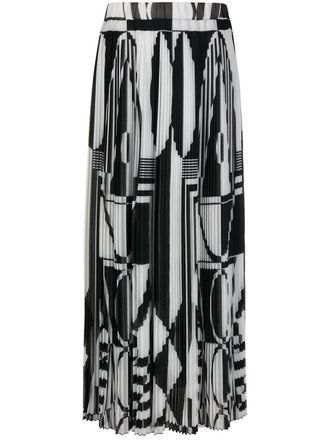 Balmain geometric-print pleated skirt - women - Polyester/Polyester - 40 - Black