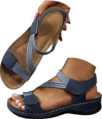 Generic Comfortable Strappy Sandals for Women Dressy Summer 2026 Open Toe Ankle Strap Walking Sandals Women Orthopedic Wedge Platform Sandals with Arch Suppor