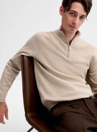 Le 31 Mens Zip-neck embossed knit sweater