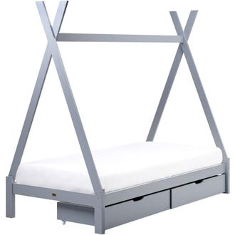 Beliani Cama Infantil En Forma De Tipi Con Dosel Con Cajones De Madera De Pino Gris 90 X 200 Cm Devay