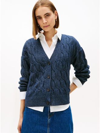Tommy Hilfiger Womens Cable Knit Cardigan - Navy - XXL