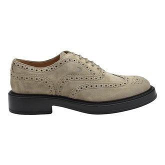 Tod's Platte Schoenen met Su&egrave;de Details - Heren - Veterschoenen - Beige - 42 EU - Su&egrave;de - Schoenen