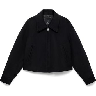 Mango Wool Blend Crop Jacket in Black at Nordstrom Rack, Size Medium