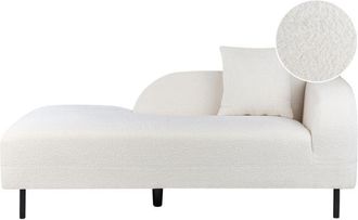 Beliani Chaise Longue 2 Plazas Boucl&eacute; Coj&iacute;n Retro Minimalista Blanco Derecho Le Crau