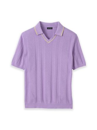 Paul Fredrick Cotton Crochet V-neck Polo in Lavender at Nordstrom, Size Xx-Large