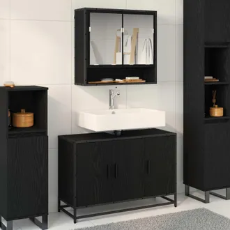 vidaXL Vidaxl Set Di Mobili Per Il Bagno 2 Pz Rovere Nero 90 X 33 X 60