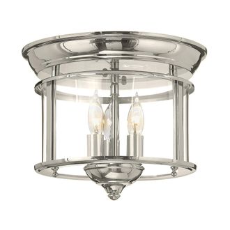 Netlighting Gentry Cylindrical 3 Candle Flush Mount Lantern Polished Nickel in Grey