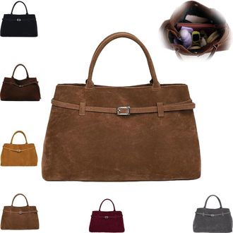 Generic Faux Suede Tops Handles Totes Bag for Women,Larges Capacity Top Handles Satchel Handbags, Womens Large Brown Faux Suede Top-Handle Work Handbag (Brown