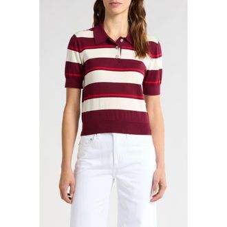 Pistola Denim Drea Stripe Cotton Sweater Polo in Ruby Sangria Stripe at Nordstrom Rack, Size X-Small