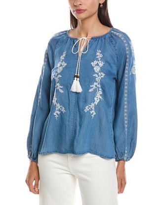 Nanette Lepore Embroidered Tie Neck Blouse