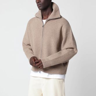 STUDIO NICHOLSON Cardigan con zip Sandos beige in lana