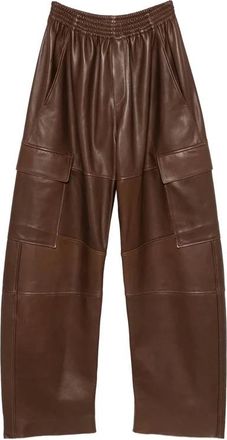 Petar Petrov Broeken, Dames, Bruin, S, Katoen, Leren broek met wijde pijpen