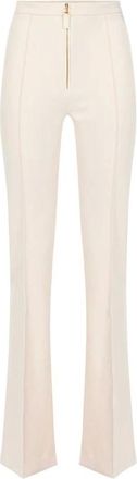 Elisabetta Franchi Broeken, Dames, Beige, L, Polyester, Broeken van crêpe met dubbele laag en ritssluiting