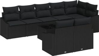vidaXL Garden Sofa Set 9 pcs Black Poly rattan Vidaxl