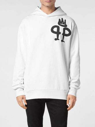 Philipp Plein Felpa con cappuccio in cotone con tasca a marsupio e logo a contrasto