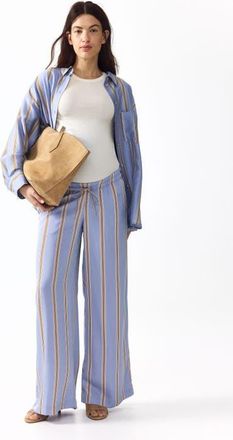 H&M Mama Wide Drawstring Trousers in Light Blue/striped at Nordstrom, Size Xx-Large