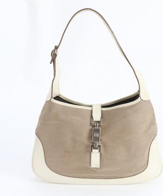 Gucci Beige Leather Canvas Handbag Shoulder Bag Tote Bag (Pre-Owned)
